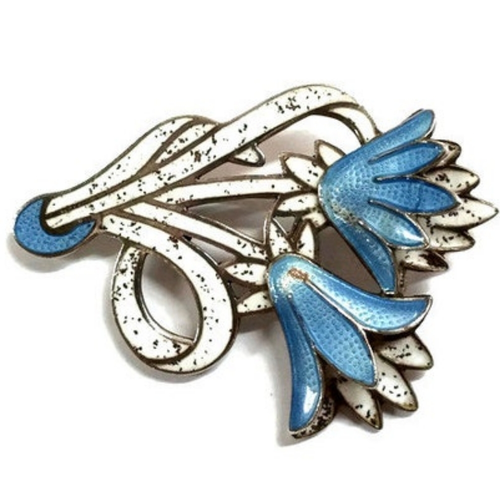 Vintage Margot De Taxco Silver Enameled Flower Pin / Brooch
